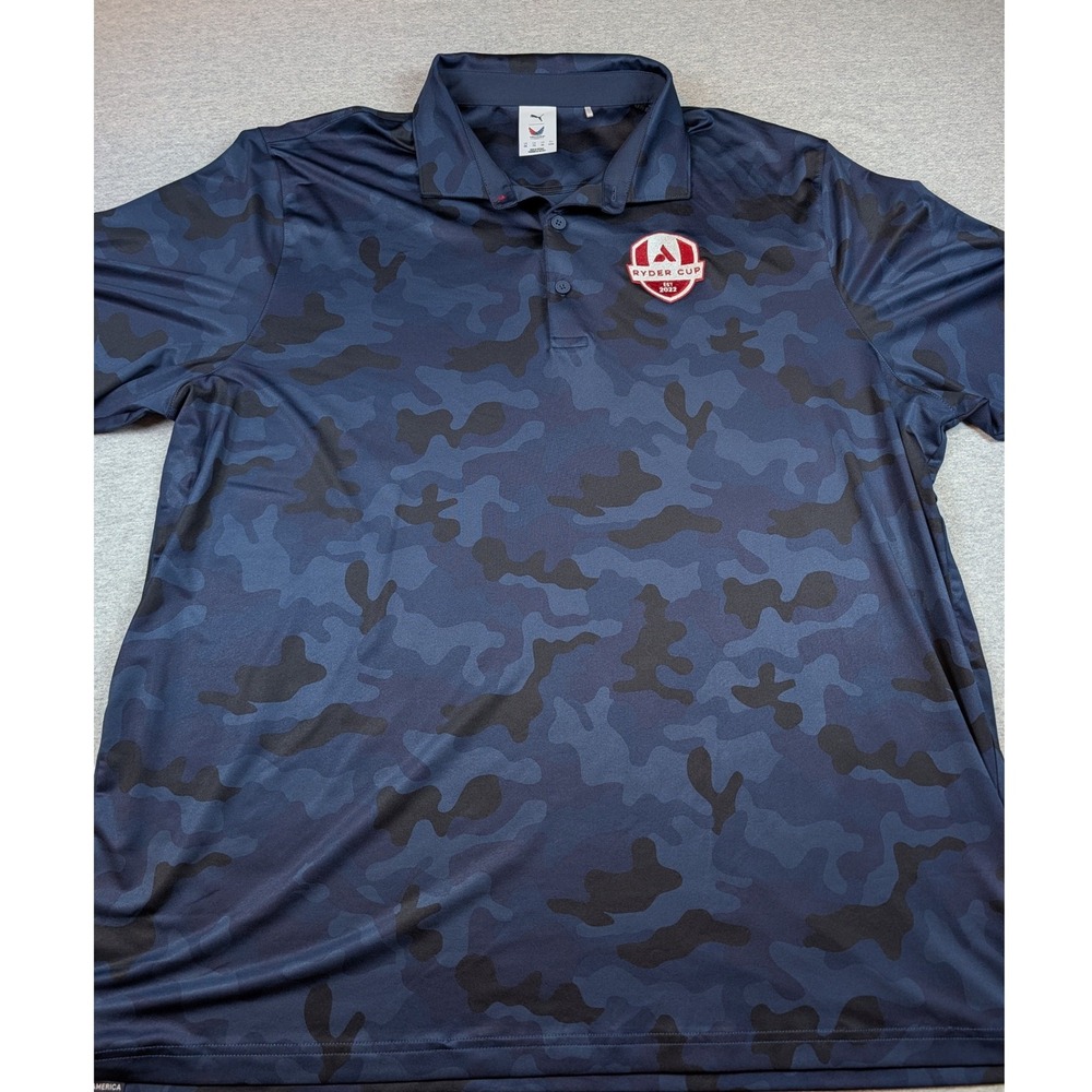 Puma Volition America Mens XXL Ryder Cup 2022 Golf Polo Blue Camo 628547-01